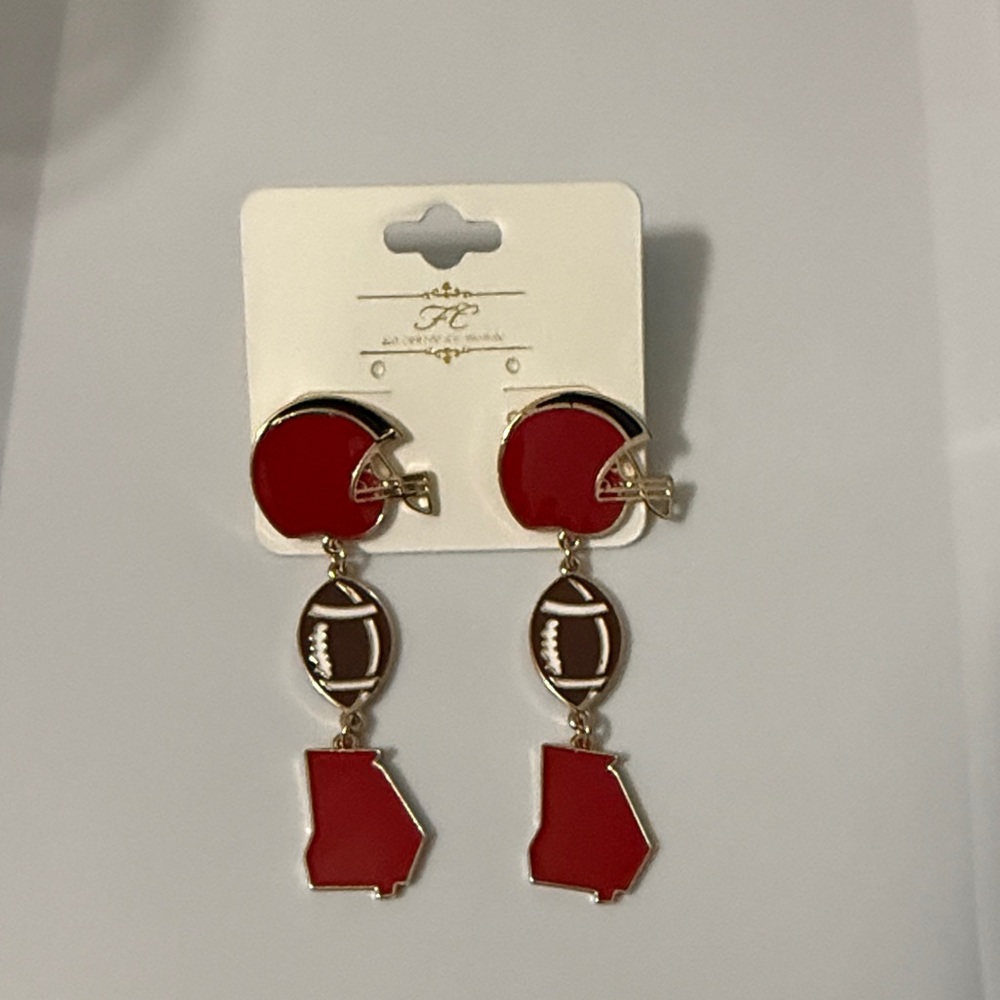 Red Football Helmet and Georgia State Dangle Earrings